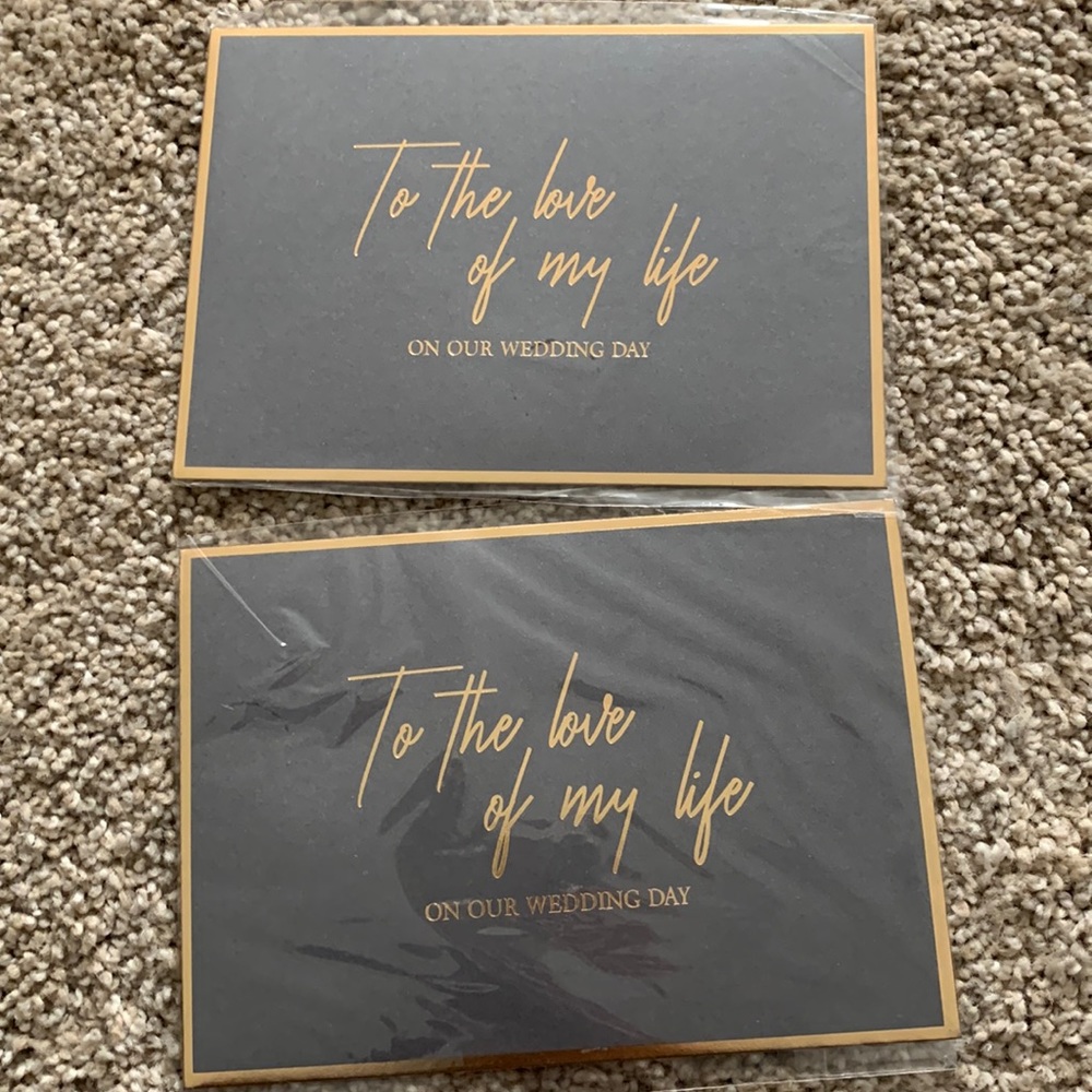 Two wedding day cards - blue and gold to write message to your partner